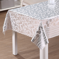 Nappe en PVC RNPT avec support en tissu, imprimé feuilles métalliques et bordure rayée, facile à nettoyer pour tables à manger