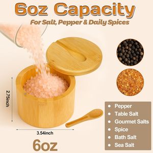 Salero de Bambú de 6 oz, Contenedor de Especias con <span class=keywords><strong>Tapa</strong></span> Magnética Giratoria y Cuchara para Pimienta, Sal de Mesa, Sales Gourmet y Azúcar - Product Image 5
