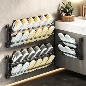 <b>Wall</b> Mounted <b>Shoe</b> <b>Rack</b> Foldable Multi Functional Slipper Organizer For Bathroom Sneakers Boots High Heels No Drilling Required - Product Image 1