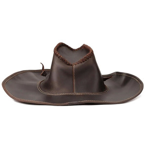 Sombreros de vaquero baratos de marca privada para uso deportivo, sombrero de vaquero de cuero marrón hecho a mano de alta calidad para venta en línea - Product Image 6