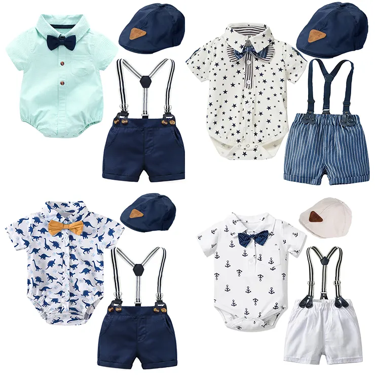 Personnalisé en vrac garçon nouveau-né bébé vêtements ensembles 0-3 mois fête formelle garçons barboteuse costumes ensemble 3-6 mois bébé garçon vêtements vêtements