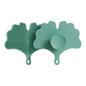 Tampon de nettoyage pour pinceaux de maquillage en silicone en forme de feuille d'abricot avec ventouse pour usage domestique - Product Image 3