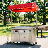 Chariot de restauration mobile professionnel en acier inoxydable avec grande marmite à soupe, friteuses doubles profondes et compartiments isothermes – Remorque de cuisine de rue