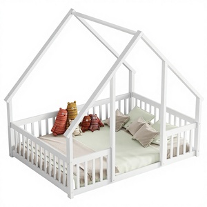 Детская кровать-домик Bellemave Modern Full Size из дерева для девочек и мальчиков с ограждением, белая - Product Image 1