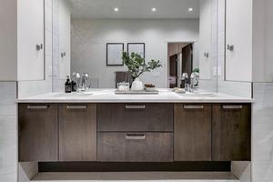 Meuble-lavabo de salle de bain haut de gamme CANA, contemporain, en mélamine grise, modulaire, avec comptoir et miroir, vente en gros - Product Image 2