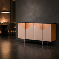 Buffet de luxe 1,6 m avec plateau en marbre Verde Alpi naturel et placage en noyer, meuble de salle à manger avec revêtement en cuir de selle