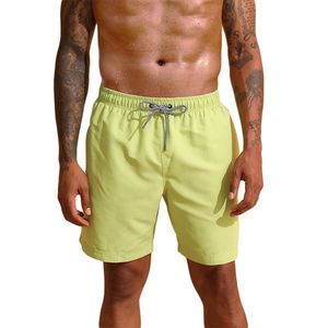 Shorts de bain unis pour hommes, coupe ample, séchage rapide, avec doublure boxer intégrée, pour l'été et la plage, vente en gros - Product Image 1