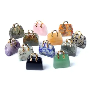 Mini Crystal Handbag Carved Pendant Healing Crystal Bag Jewelry Making Charm Crystal Purse Handbag Pendant For Jewelry Making