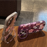 Fleur Romantique Invisible Double Titulaire Vague Bord TPU Housse de Téléphone Portable pour Iphone X Xr Xs 11 12 13 14 15 16 17 Pro Max