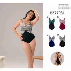 Maillot de bain une pièce grande taille HDJ, contrôle du ventre, taille haute, col en V, imprimé géométrique, BZ77081 - Product Image 1