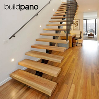 Buildpano Immeuble Luxe Moderne Contemporain Préfabriqué Escalier Flottant Bois Massif Poutre Mono Courbé pour Villas Appartements