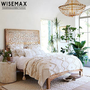 WISEMAX-muebles de dormitorio de estilo español, marco de madera maciza con diseño de flor curvada, cabecero alto de estilo francés, camas - Product Image 2