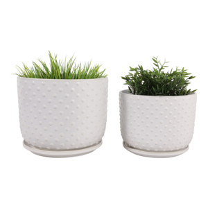 Vasi in gres effetto bolle con sottovaso testurizzato per piante da interno ed esterno, decorazioni da giardino - Product Image 2