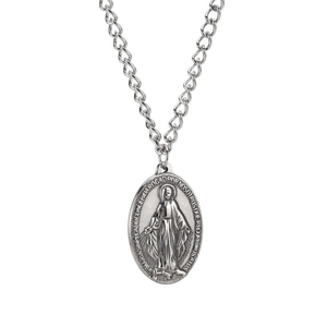 Collar con Colgante Ovalado <span class=keywords><strong>de</strong></span> Acero Inoxidable Oxidado con Medallón <span class=keywords><strong>de</strong></span> Jesucristo y Santa María Conquestra Sin Pecado para <span class=keywords><strong>Hombre</strong></span> - Product Image 1