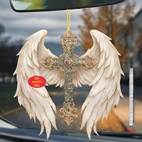 [Gorgeousxx] Pendentif 2D en acrylique en forme de croix avec ailes d'ange, décoration pour clé de voiture, accessoires quotidiens