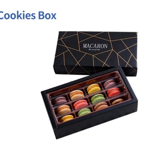 Hot Selling Recyclable Elegant Luxury Black Art Paper Macaron <b>Box</b> Customized Gift Packaging for Biscuit Sweet <b>Cookie</b> - Product Image 4