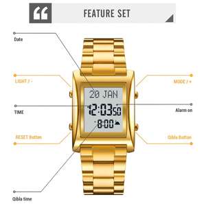 Montre-bracelet numérique Skmei 1815 en acier inoxydable avec Qibla islamique arabe, Azan <span class=keywords><strong>Al</strong></span> <span class=keywords><strong>Fajr</strong></span> Harameen et rappels de prières musulmanes - Product Image 4