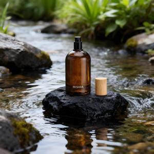 Nouveau design Bouteille de parfum ronde en verre ambré 30ml 50ml 100ml Bouteille de parfum vide avec couvercle en bois - Product Image 1