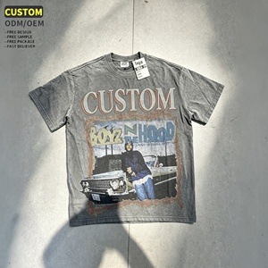 T-shirt surdimensionné gris délavé pour homme, 100 % coton, personnalisé, avec broderie de lettres en strass et sérigraphie graphique de <span class=keywords><strong>film</strong></span> - Product Image 2