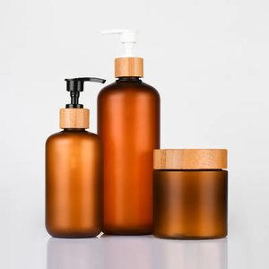 Juego de cosméticos de 250ml, frasco de plástico esmerilado con tapa de bambú, botella de champú con bomba de bambú, ámbar, 120ml, 500ml - Product Image 5