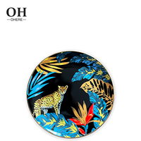 Ohere-Assiette en céramique imprimée léopard, assiette en porcelaine dorée, ensemble pour le dîner, vaisselle de mariage