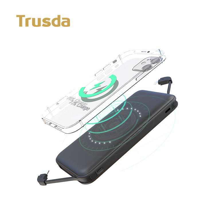 Беспроводной портативный внешний аккумулятор с кабелем lightning, USB-кабель со встроенным кабелем, универсальный магнитный внешний аккумулятор для iphone 12/13