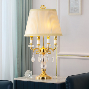Lampe de Table avec pilier en cuivre et soie, sans fil, perles de cristal, éclairage de chevet, luminaire décoratif d'intérieur, idéal pour un bureau - Product Image 4