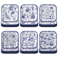 Assiettes en papier jetables élégantes bleues à motifs floraux, carrées de 9 pouces, vaisselle de fête botanique pour fête de jardin