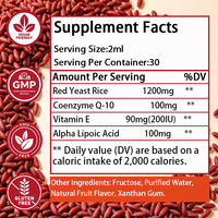 Gouttes de levure de riz rouge OEM/ODM très vendues avec CoQ10, sans sucre, favorisent la santé cardiaque, antioxydant, santé métabolique et cellulaire