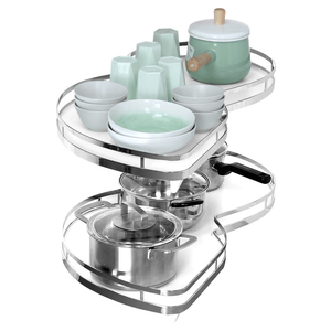 Quincaillerie de cuisine Panier soucoupe volante <span class=keywords><strong>d</strong></span>'<span class=keywords><strong>angle</strong></span> à double étagère pour rangement en armoire - Product Image 1