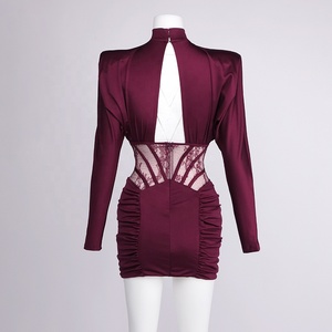 OUDINA Nieuwe 2026 Strakke Stretch Satijnen Elegante Doorschijnende Taille Bodycon Jurk Feestjurk Lange Mouwen Avondjurk - Product Image 6