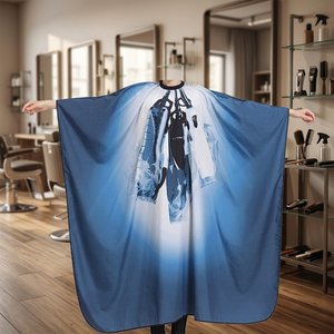 Capa de corte de peluquería unisex personalizada con diseño de poste de barbero, impresa por sublimación, sin costuras, impermeable, de poliéster, con aguja. - Product Image 3