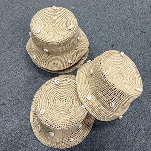 2025 Summer New Arrival Custom Sea Shell Design Raffia Straw <b>Hat</b> Outdoor Sunshade Beach Children Kids Straw Bucket <b>Hat</b> - Product Image 6