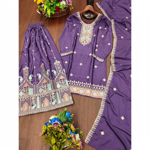 Mono de fiesta bordado de secuencia de diseñador elegante traje Sharara para ocasiones especiales - Product Image 1