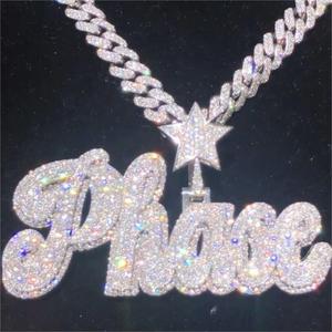 Hiphop kolye İlk kolye 925 gümüş Bling buzlu Out özel adı Charm VVS mozanit mektup kolye
