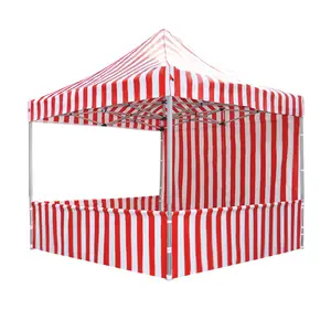 Gazebo d'extérieur 10x10 10 * x15ft Pop Up Auvent Gazebo Food Snack Chapiteau Tente à rayures rouges et blanches Tente sur le thème du carnaval