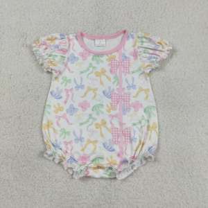 RTS Coquette Bows Cow Cute Baby Girls Clothes Toddler Bubble Romper Casual Wholesale Newborn 95% Cotton 5%Spandex Clothes - Product Image 4