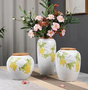 Vase de <span class=keywords><strong>cimetière</strong></span> blanc et jaune motif citron vase de fleurs végétales artificielles 3 pièces un ensemble - Product Image 1