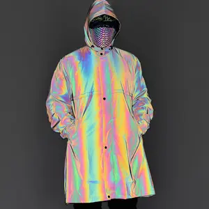 패션 야외 사이클링 안전 빈 높은 밝은 반사 무지개 무지개 빛깔의 비옷 캐주얼 오버 사이즈 레인 자켓 코트 정장