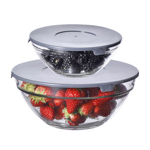 Large Capacity Glass Food Storage Soda Lime Glass Salad Bowl with PP Lid 5pcs Salad Bowls Set Plastic Lids