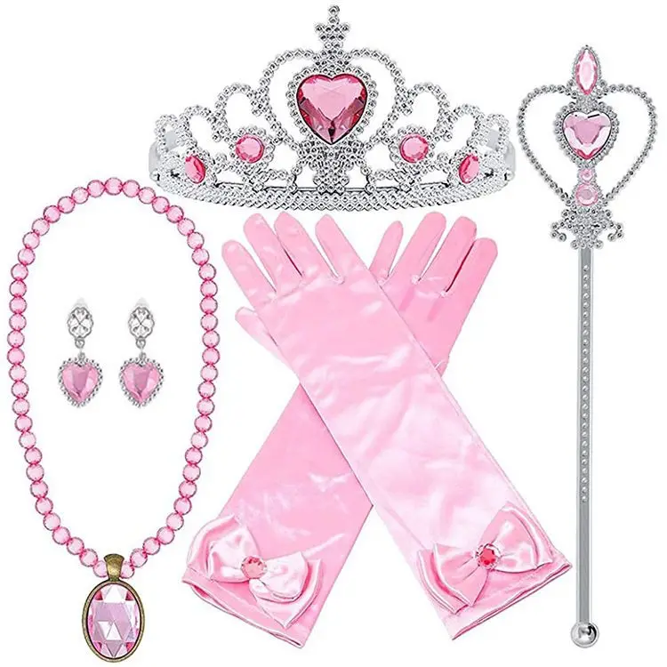 Fantasy Elsa Crown Meisjes Prinses Jurk Up Sieraden Accessoires Set Peuter Handschoenen Wand Ketting Oorbel Voor Halloween Party