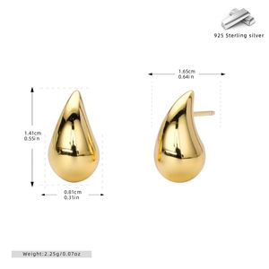925 Sterling <b>Silver</b> Trendy Plate Gold Color Chunky Waterdrop Dupes <b>Stud</b> <b>Earrings</b> for Women Personality Glossy <b>Earring</b> Jewelry - Product Image 4