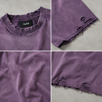 T-shirt violet teinté pigmentaire 230 GSM certifié BSCI TaiDe, col et ourlet usés, coupe courte, personnalisable avec logo, OEM ODM, vente en gros