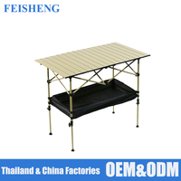 Table pliante portable pour le camping en plein air avec rangement, structure métallique, imperméable et durable, idéale pour le parc, les banlieues et la cour.