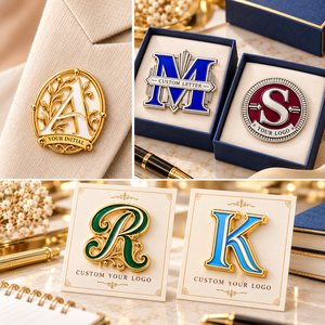 Custom Decorative Alphabet Hard Enamel Lapel <b>Pins</b> Initial Letter Logo Metal Badges OEM ODM Manufacturer - Product Image 2
