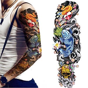 Brazo tatuaje temporal mangas para Mujeres Hombres cuerpo pegatinas mano pierna <span class=keywords><strong>hombro</strong></span> grande realista tatuaje flor cráneo Koi extraíble - Product Image 1