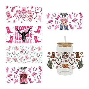 Lindas Tazas de 16oz con Diseño de Vaquera, Adhesivos Espirituales UV DTF, Envolturas para Tazas UV DTF Color Rosa Campestre - Product Image 2