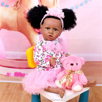 Boneka Reborn Lifereborn Berbobot Warna Hitam untuk Mengatasi Kecemasan, Sentuhan Lembut, Mainan Bayi dari Silikon Vinyl Penuh