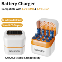 Solution de charge intelligente à 12 emplacements pour piles rechargeables AA et AAA de 1,2 V et 1,5 V avec écran LCD, chargeur rapide pour piles AA AAA
