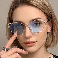Lunettes de vue élégantes en forme de diamant, photochromiques, tendance, avec strass, noires, pour œil de chat, en métal
